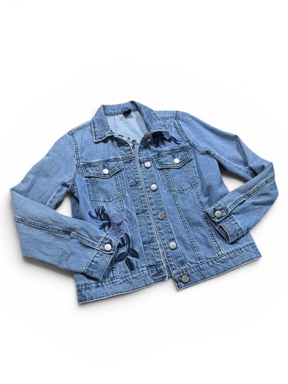 Blue Rose Embroidered Denim Jacket